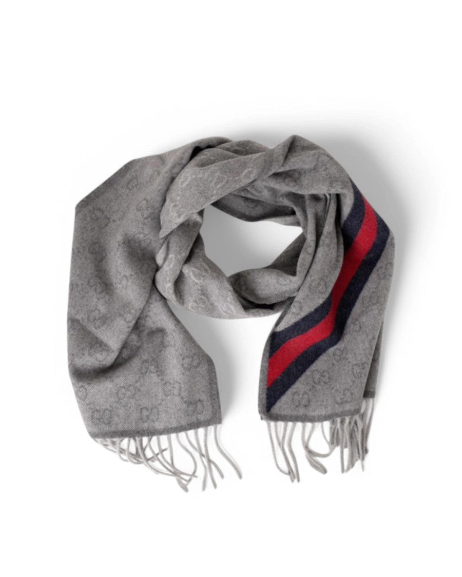 Gucci Gg Web Wool Scarf - Grey