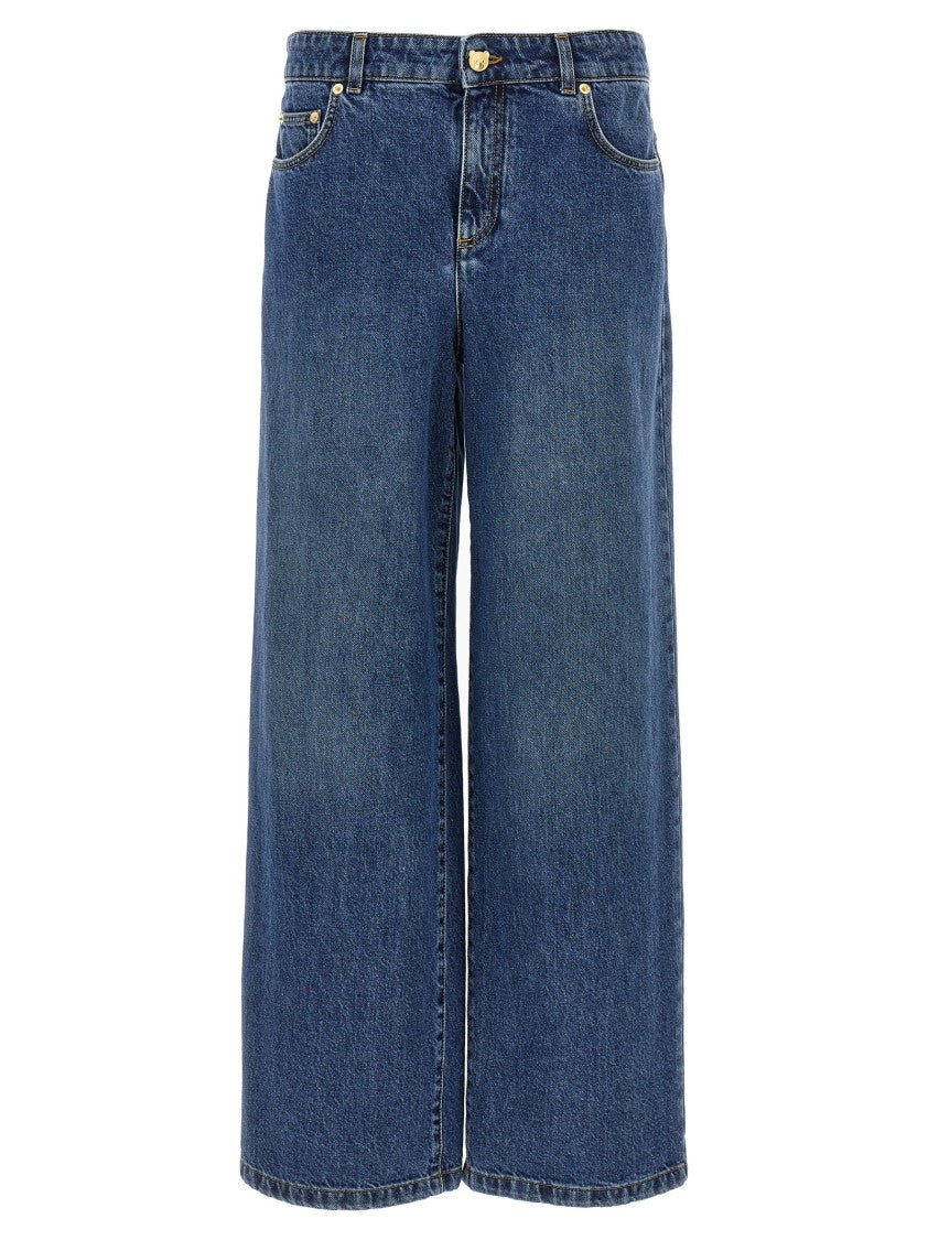Moschino Wide-Leg Denim Jeans With Teddy Button Closure