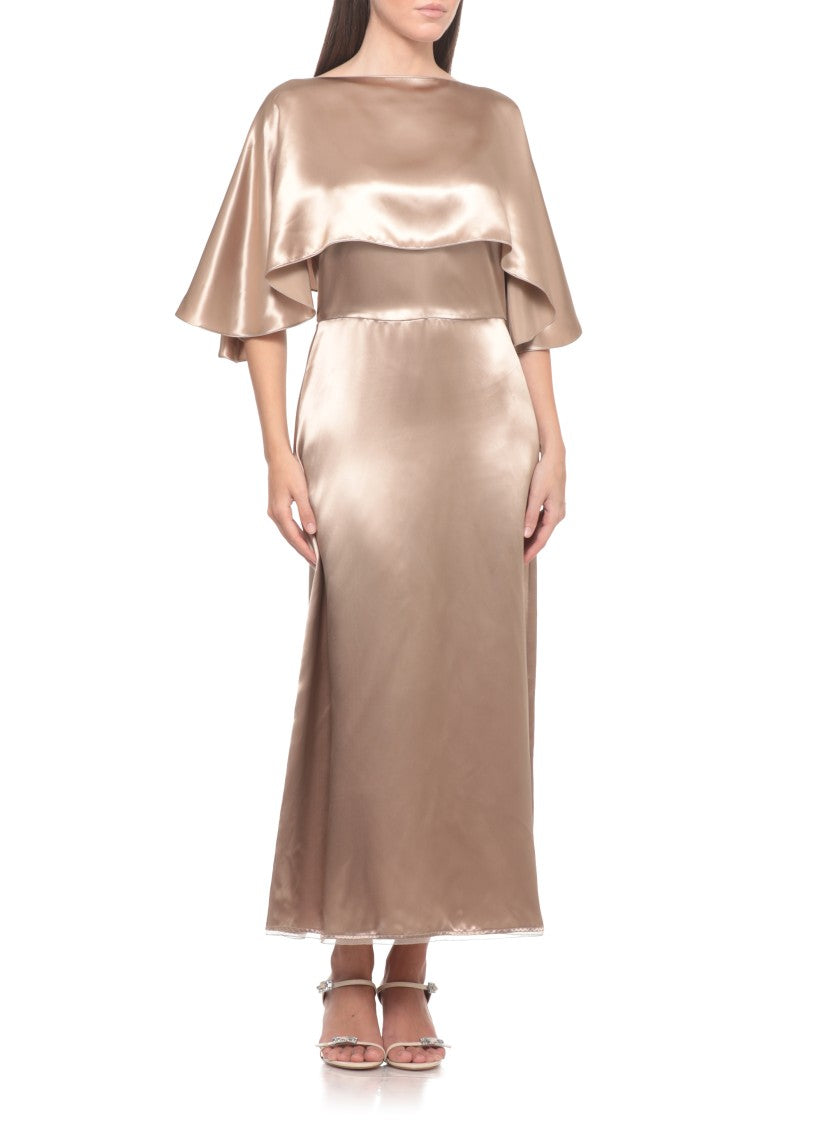 Fabiana Filippi V-Neck Satin Midi Dress With Matching Cape And Light Point Details
