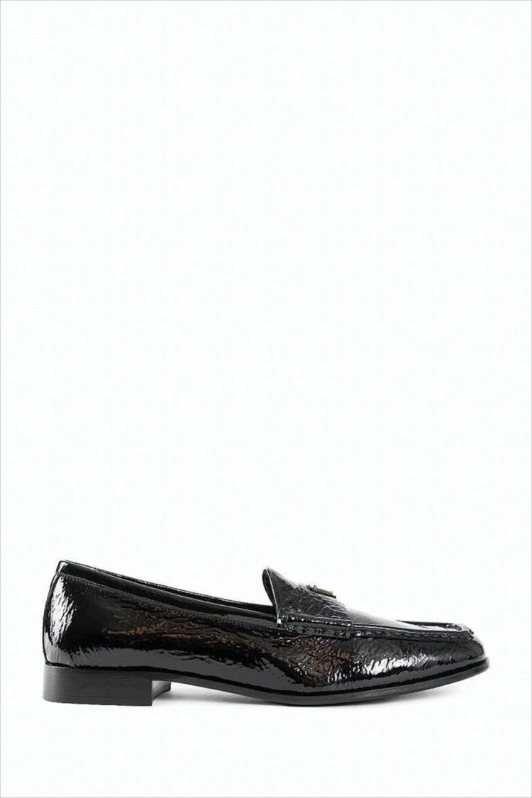 Prada Glossy Lambskin Leather Loafers With Triangular Logo