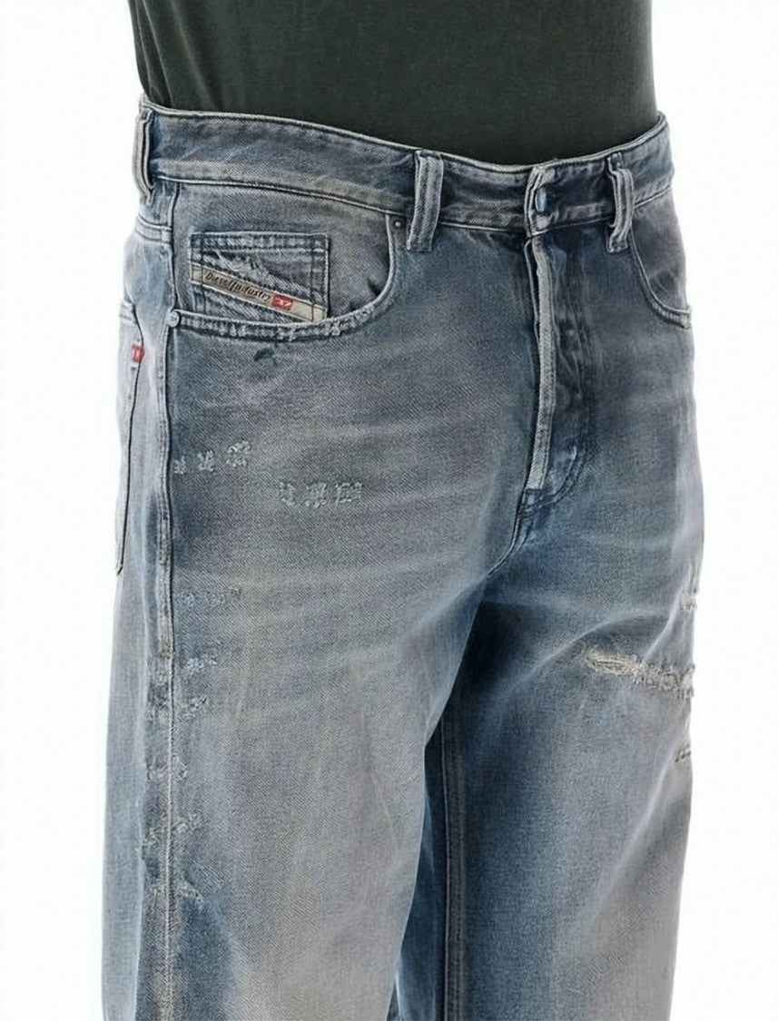 Diesel Relaxed Fit Denim Pants With Faded Wash