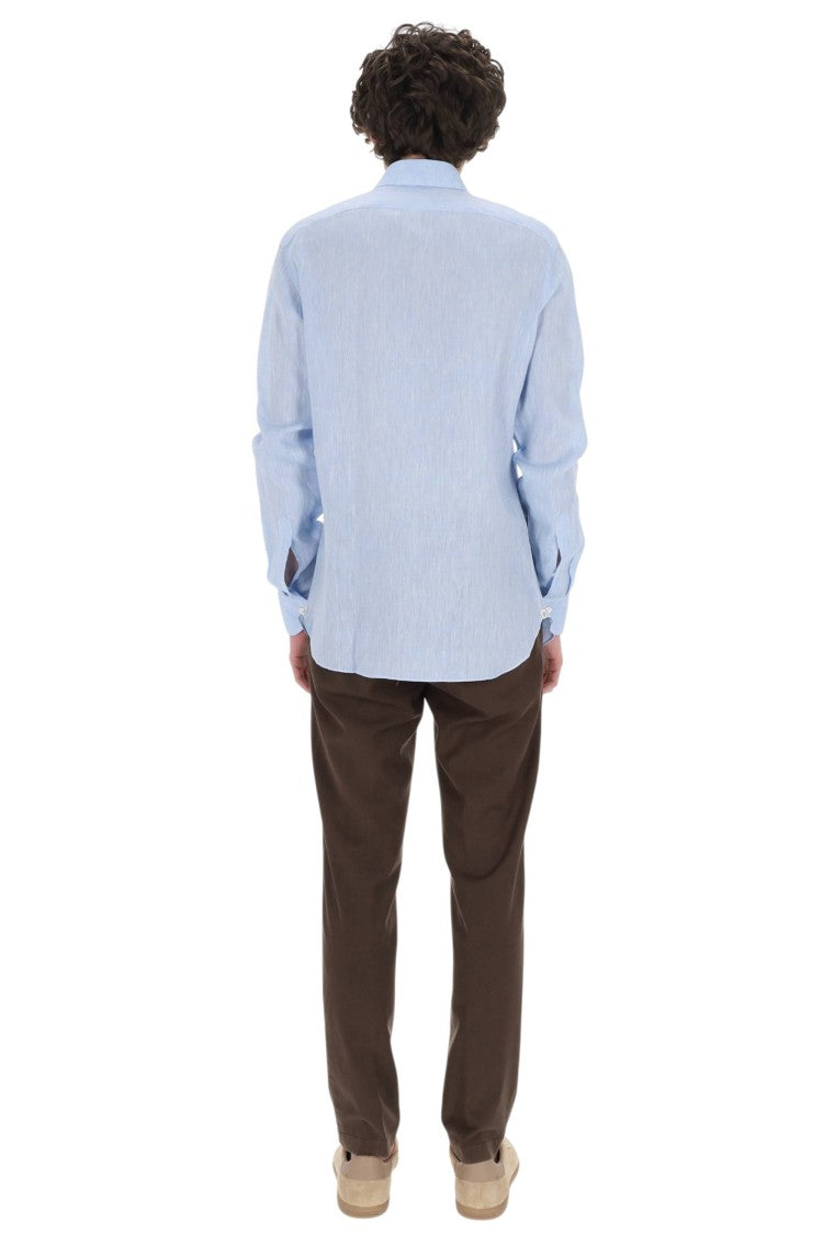 Borriello Light Blue Pure Linen Casual Shirt