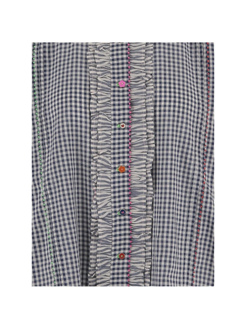 Pero Relaxed Fit Gingham Check Shirt With Ruffled Details