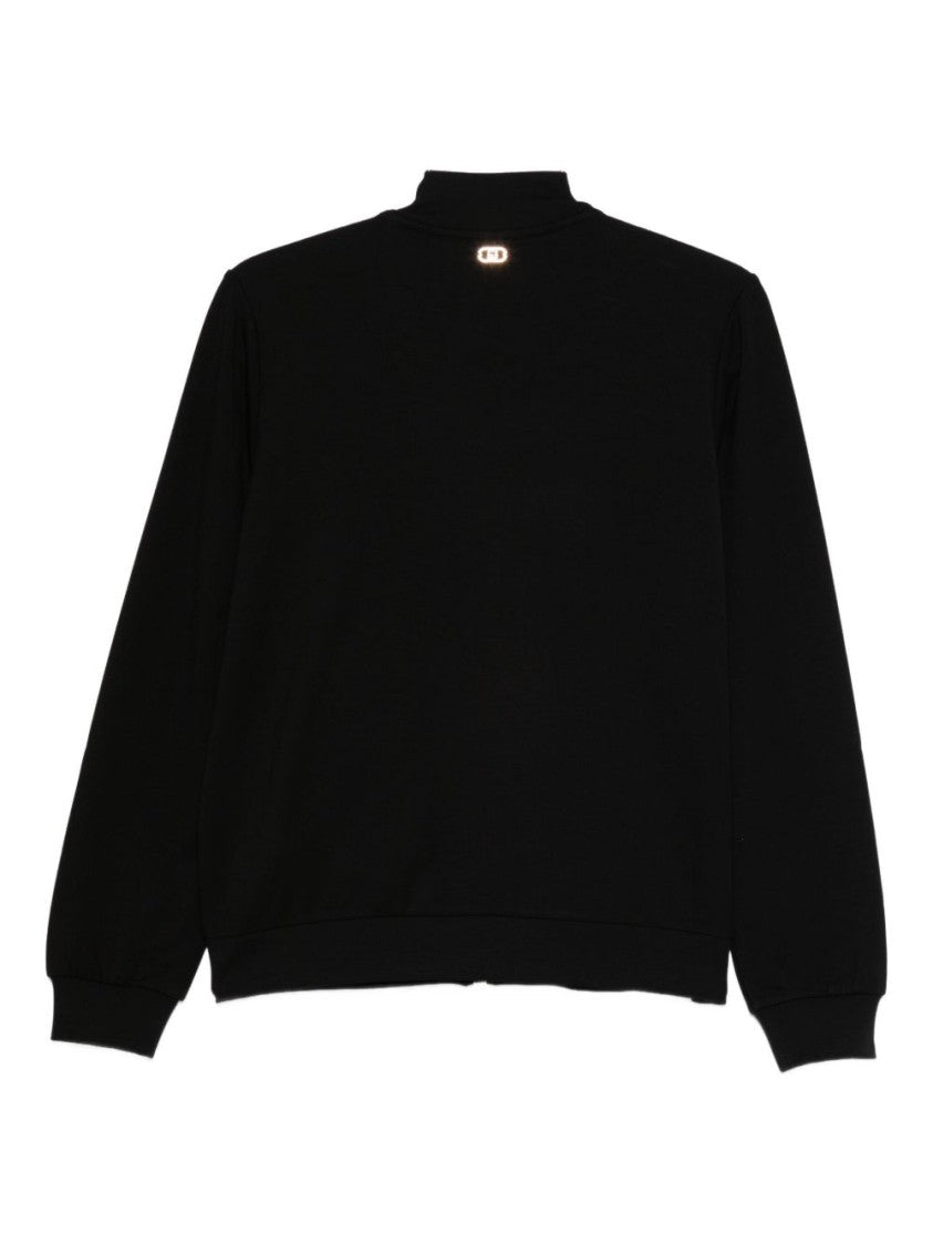 Liu Jo High Collar Black Sweatshirt With Pearl Embellishments