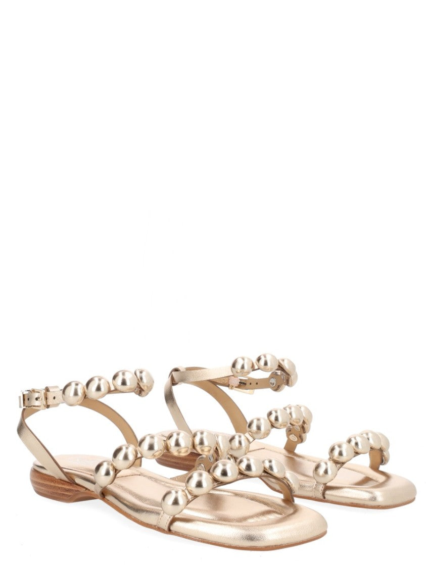 Ash Gold Regy Studded Metallic Flat Sandals