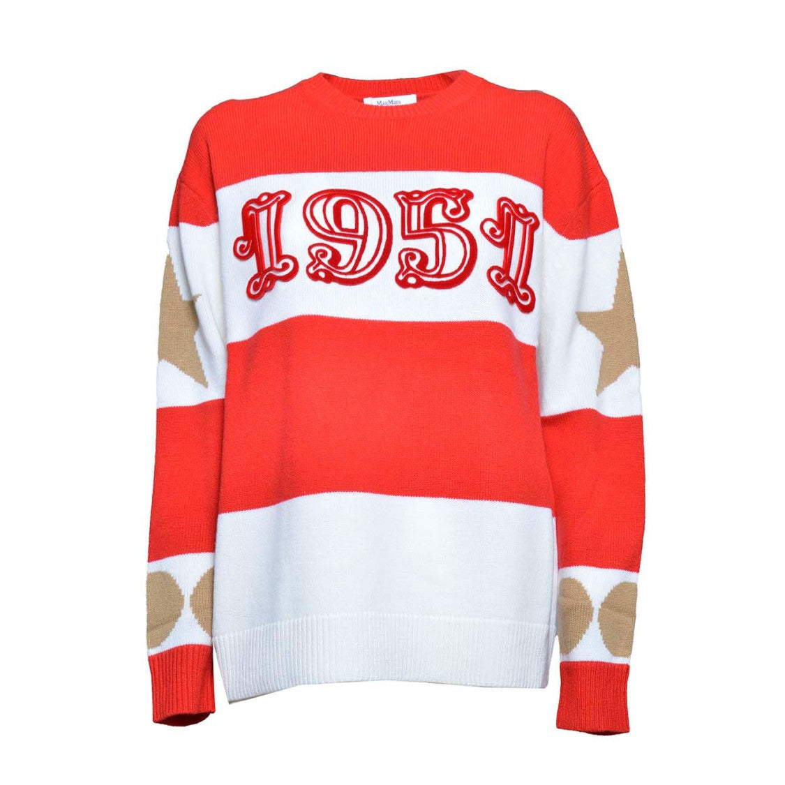 Max Mara Dirce Over Sweater In Red Jacquard Wool