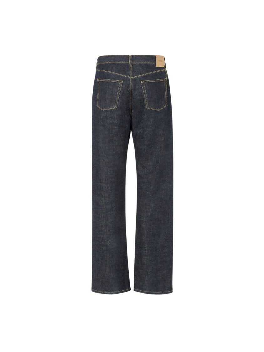 Fendi Navy Blue Regenerated Topstitching Cotton Jeans