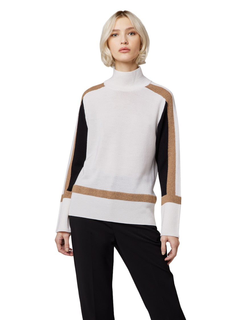 Alpha Studio Graphic Block Long-Sleeve Turtleneck Sweater