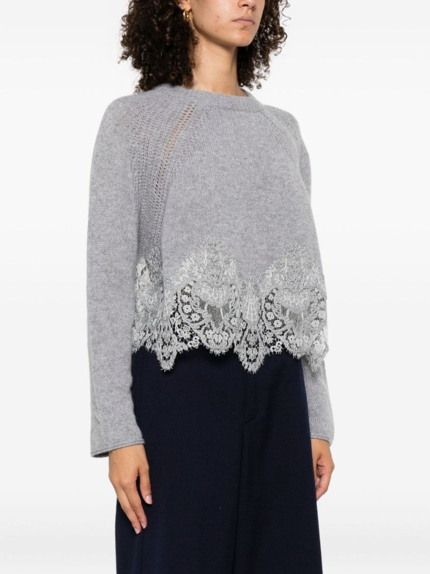 Ermanno Scervino Cashmere Sweater With Lace Trim