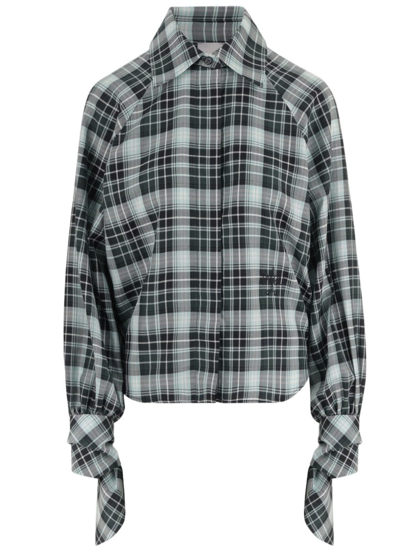 Patou Multi Checked Tied-Sleeve Cotton Blouse