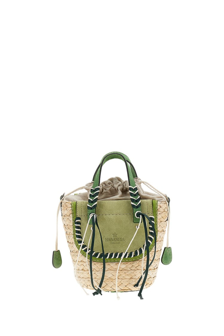 Cuba Lab Green Habanera Raffia Suede Handbag