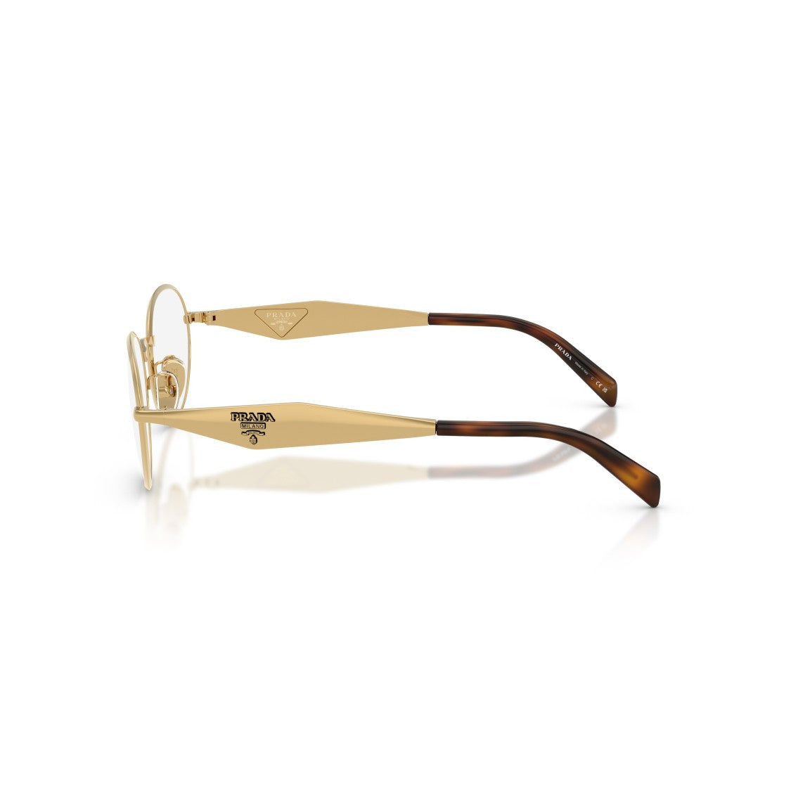 Prada Gold Oval Metal Frame Sunglasses With Tortoiseshell Tips
