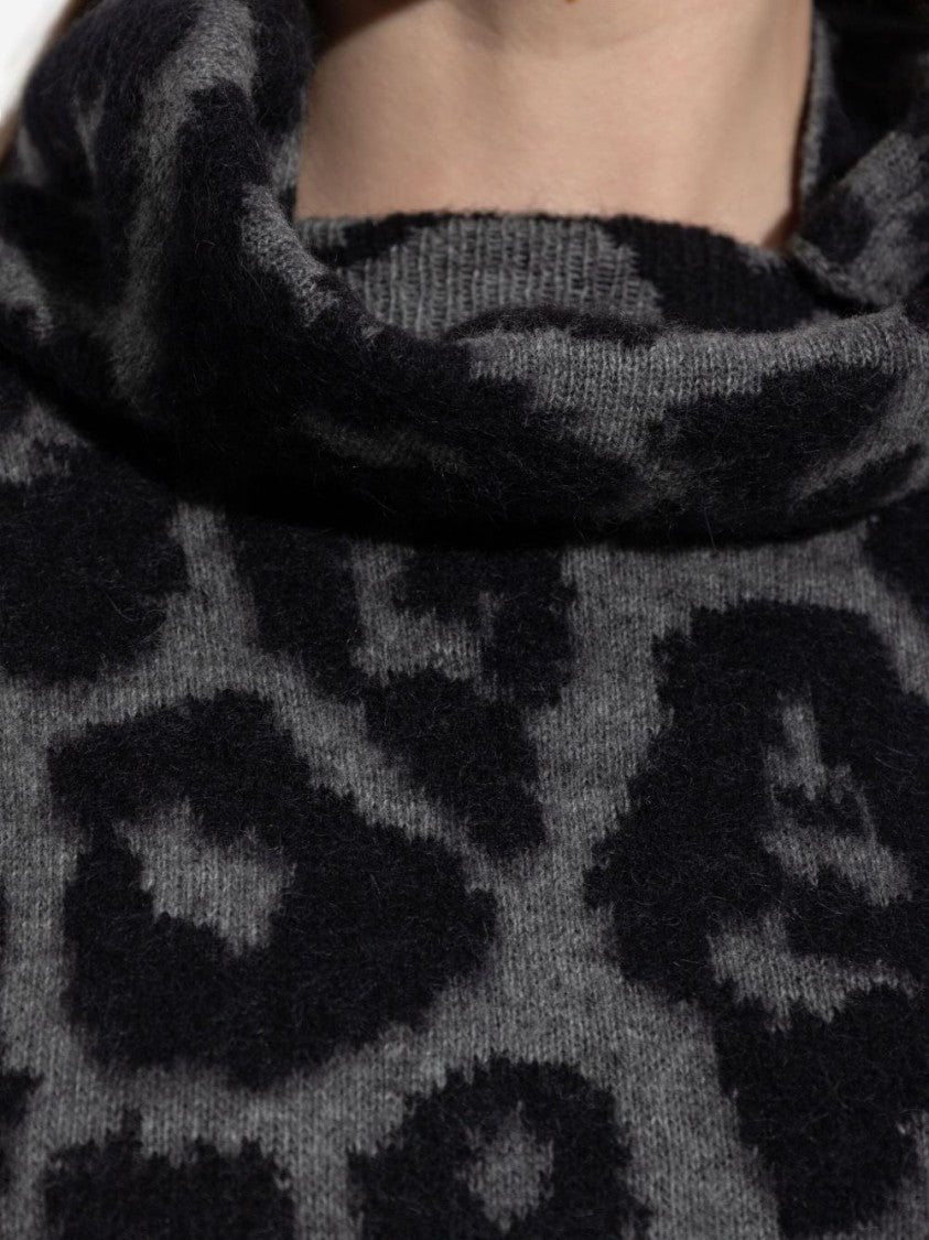 Stella Mccartney Cowl Neck Sweater With Bold Leopard Pattern