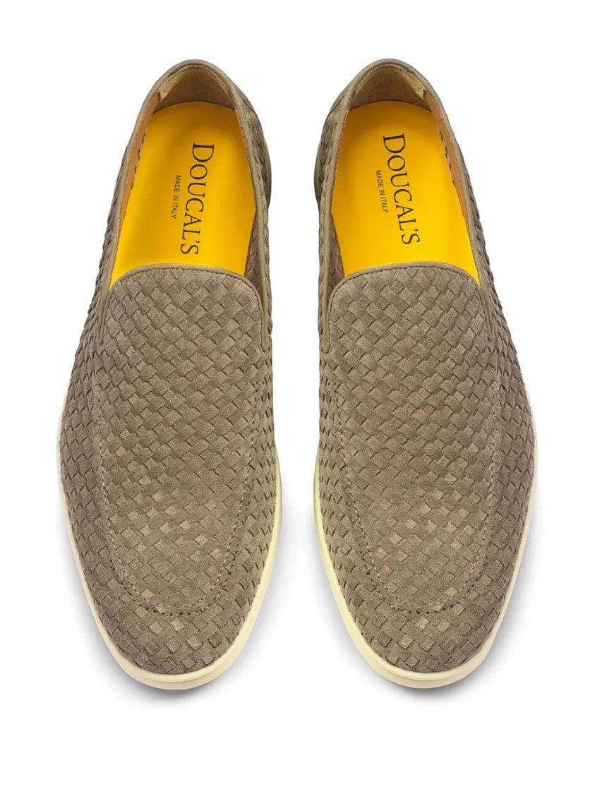 Doucal's Woven Texture Grey Loafers With Rubber Sole