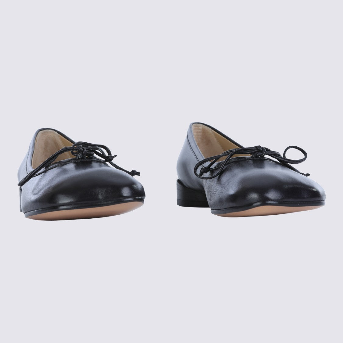 Mm6 By Maison Margiela Black Leather Ballet Flats With Block Heel