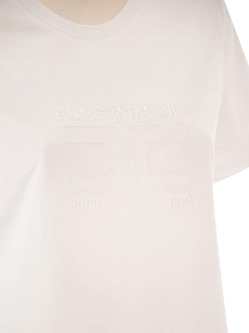 Elisabetta Franchi White Jersey T-Shirt With Embroidered Logo
