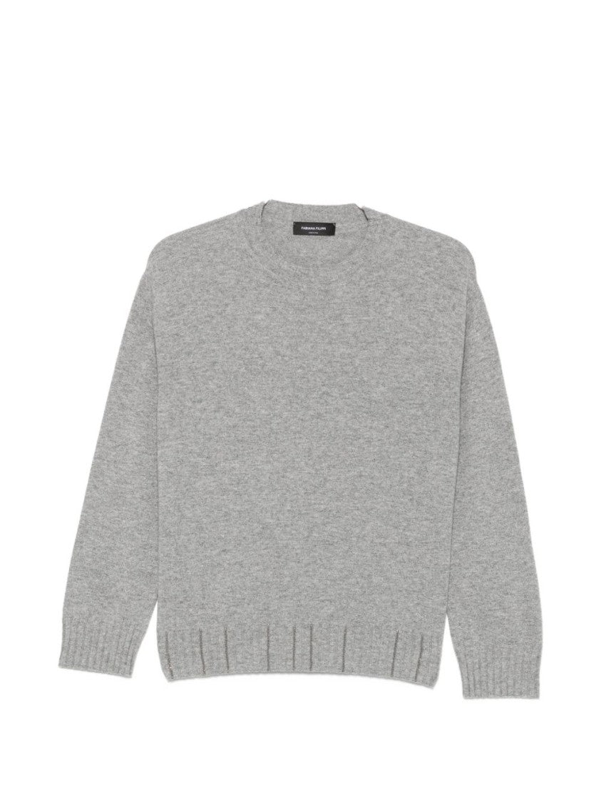 Fabiana Filippi Grey Heathered Knit Ribbed Sweater