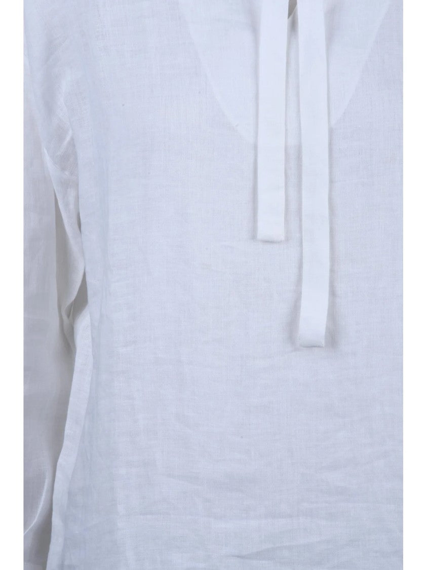 Eleventy White Gauzed Linen Blouse