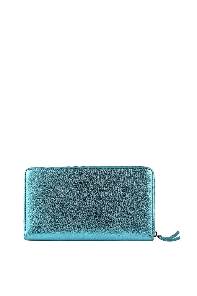 Balenciaga Turquoise Metallic Calf Leather Wallet