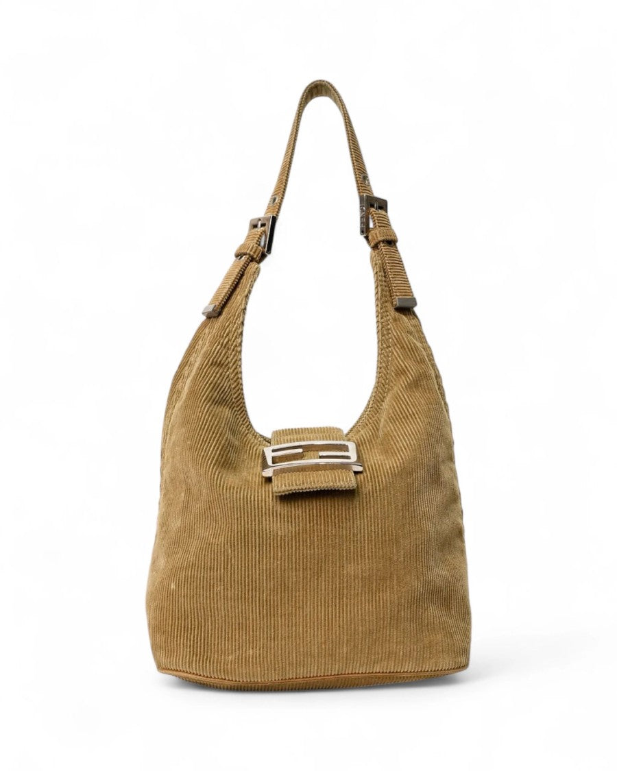 Fendi Small Corduroy Hobo Bag Beige