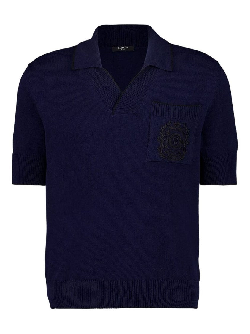 Balmain Navy Blue Embroidered Logo Polo Shirt
