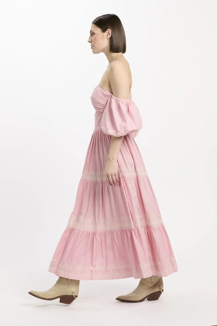 Miss June Long Dress Oxane Off-Shoulder In Embroidered Cotton