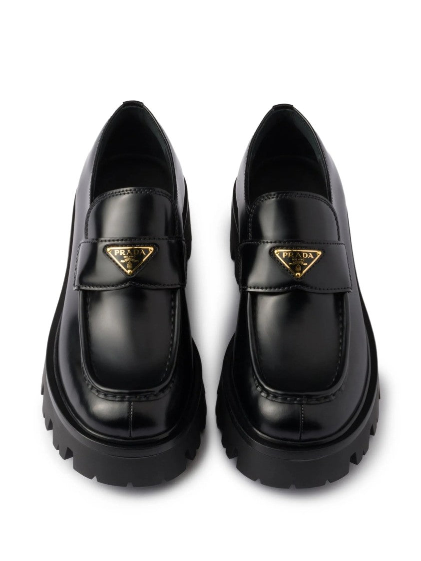 Prada Black Lug-Sole Leather Loafers