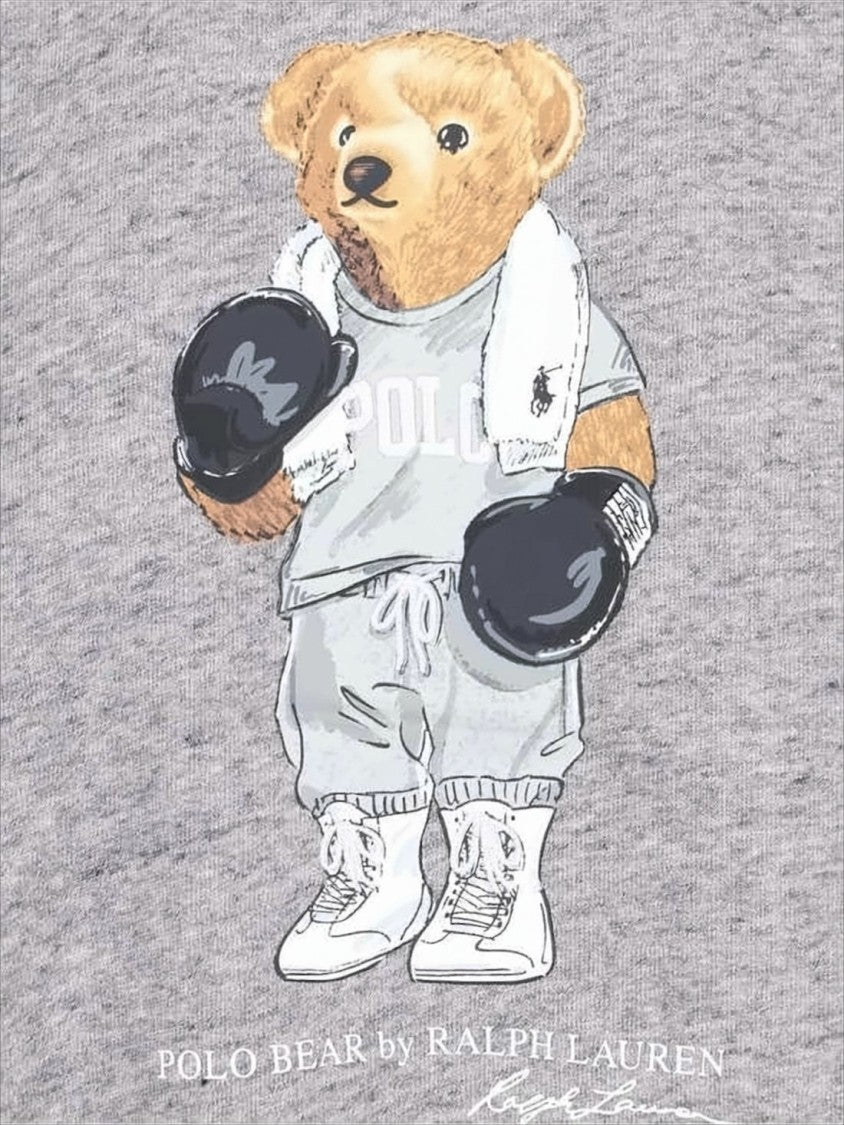 Polo Ralph Lauren Heather Grey Hoodie With Playful Bear Graphic