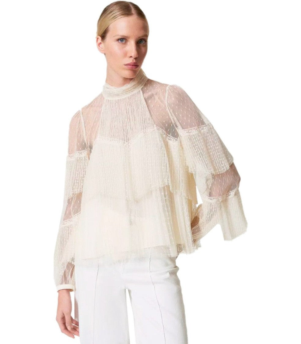 Twin-Set White Pleated Blouse