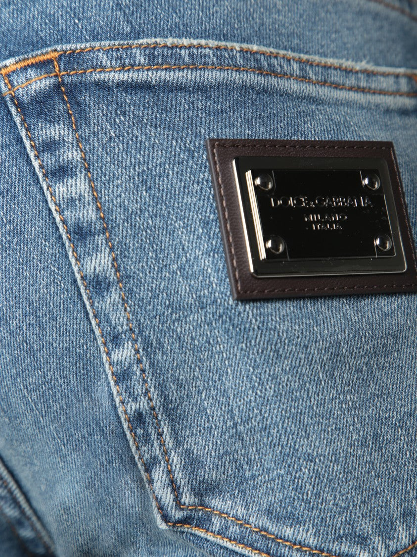 Dolce & Gabbana Light Blue Straight-Leg Jeans With Vintage Wash