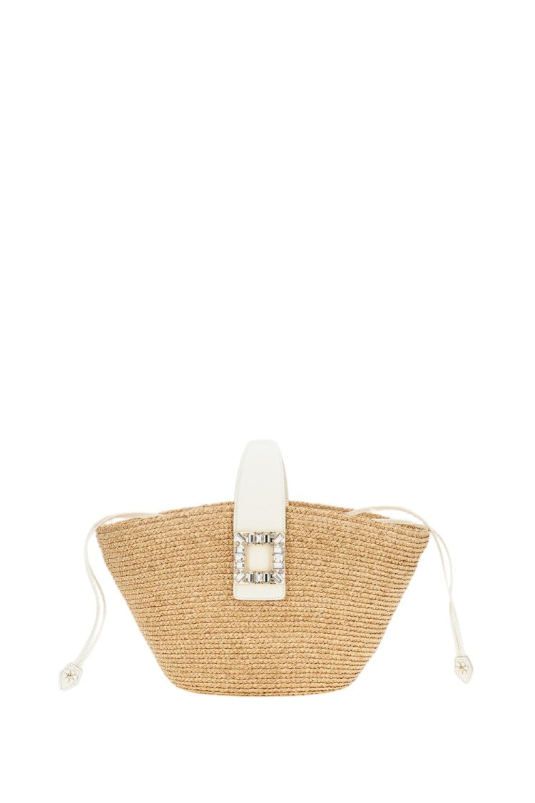 Roger Vivier Trapezoidal Woven Bag With Crystal Buckle And Leather Straps