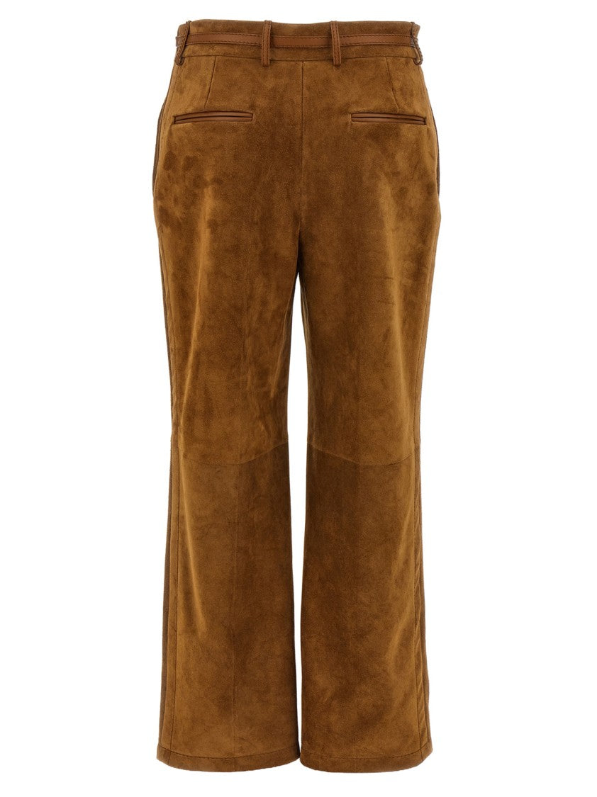 Gucci Brown Suede Pants With Leather Accents