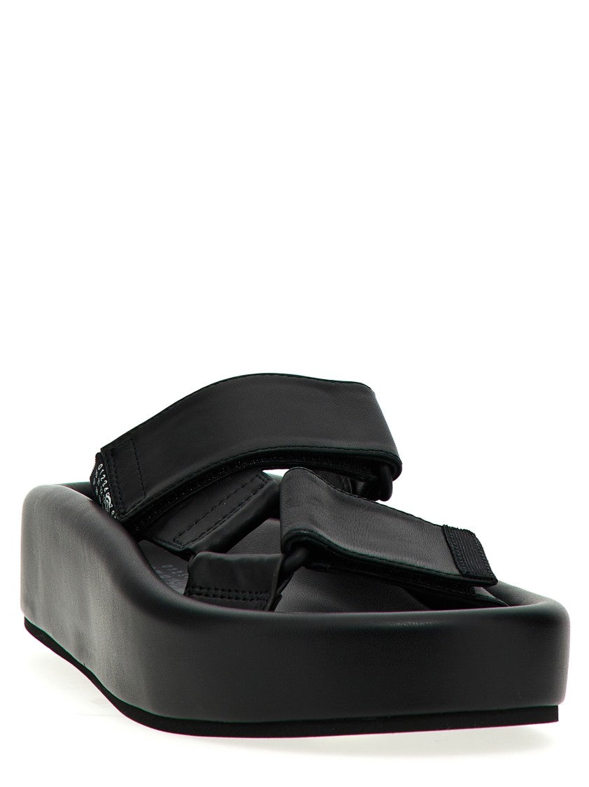 Mm6 By Maison Margiela Adjustable Black Leather Sandals With Rubber Sole