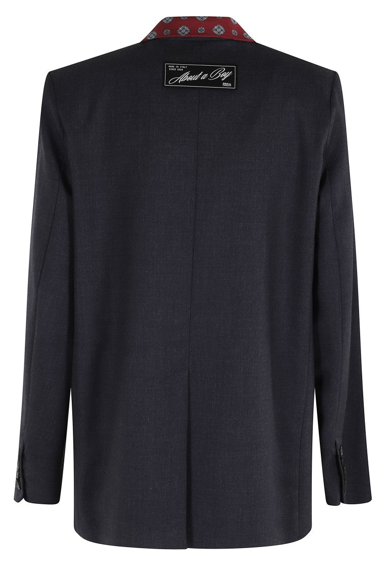 Erika Cavallini Double-Breasted Wool Blazer With Contrast Tie Detail