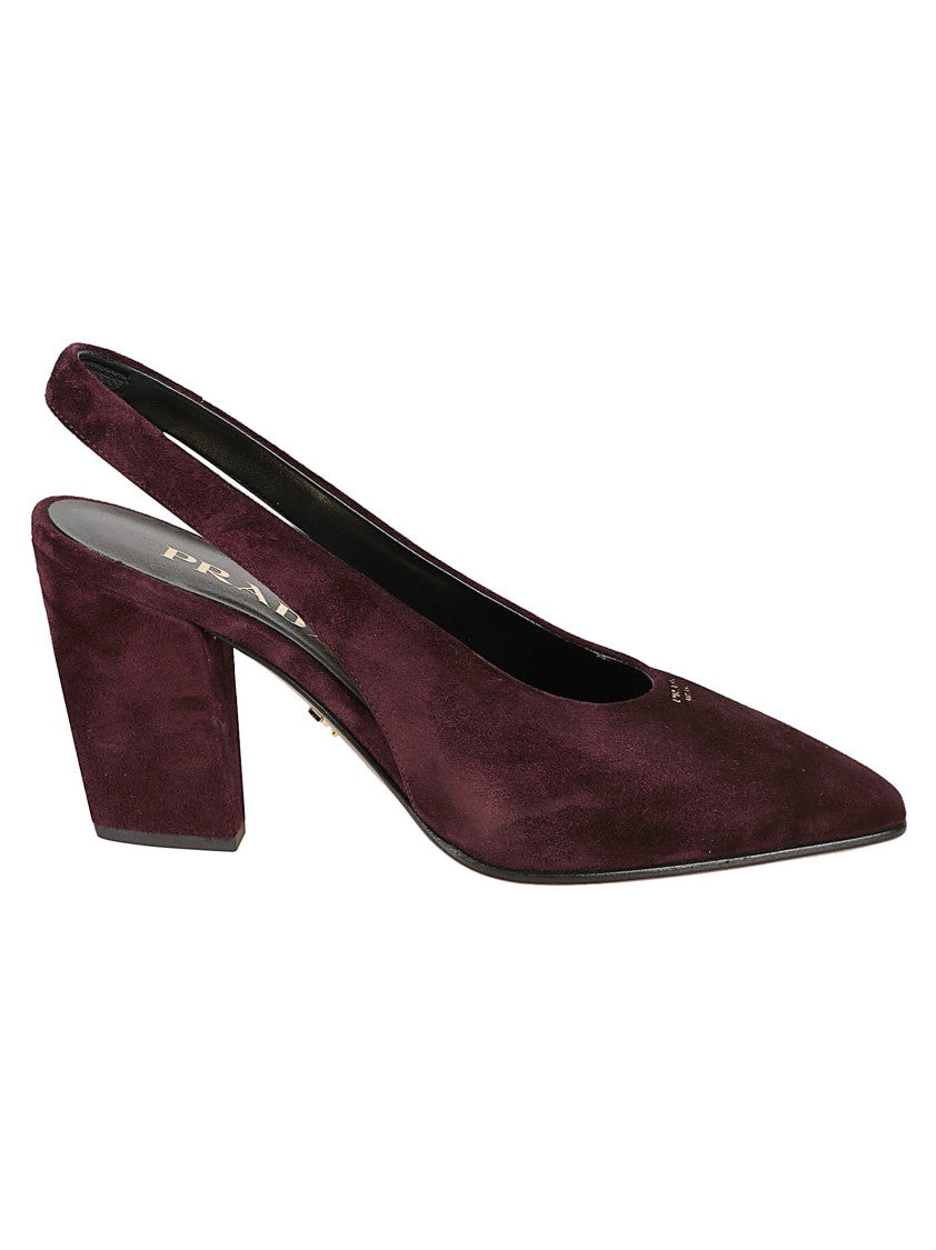 Prada Pointed Toe Slingback Pumps With Block Heel