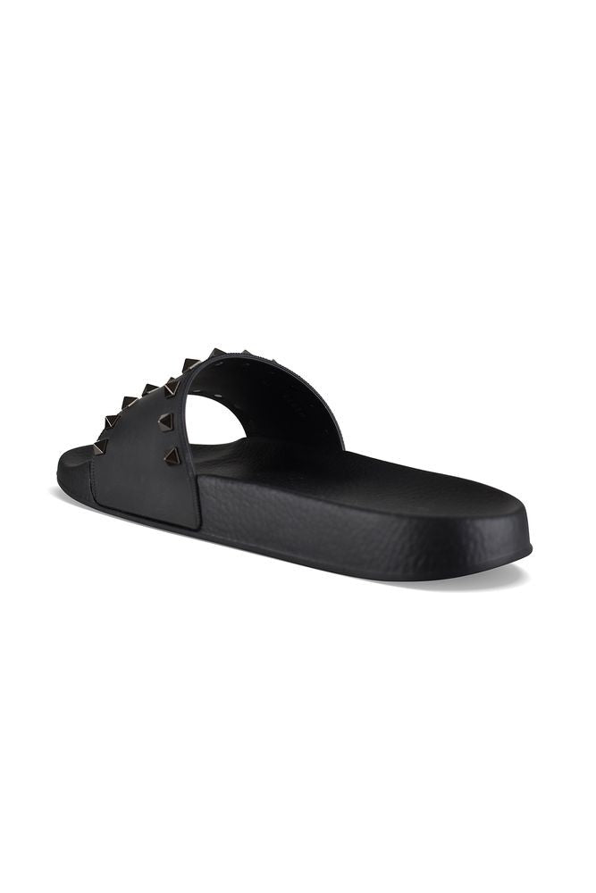 Valentino Garavani Black Leather Flip-Flops With Decorative Studs