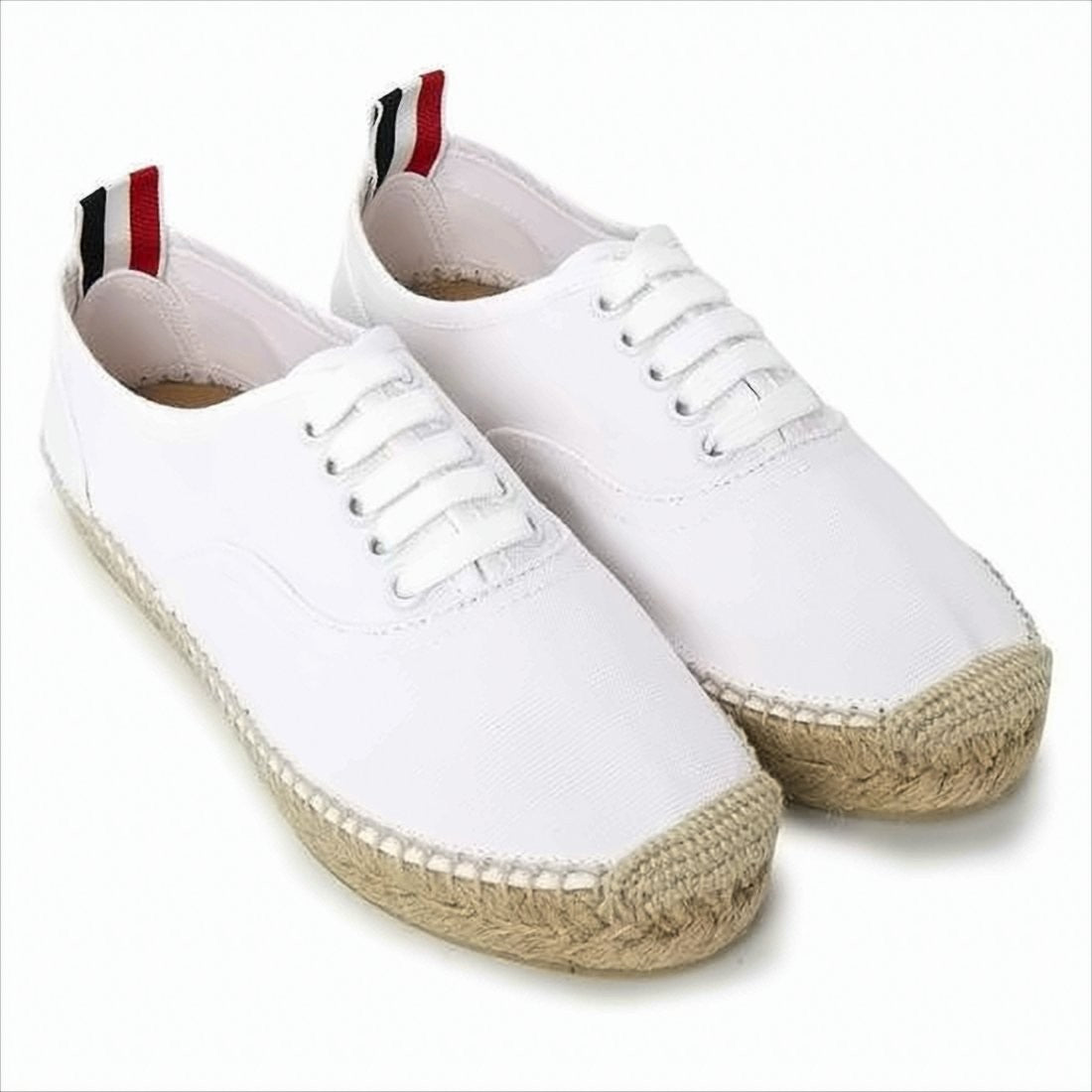 Thom Browne White Canvas Sneakers With Jute-Wrapped Sole And Tricolor Accents
