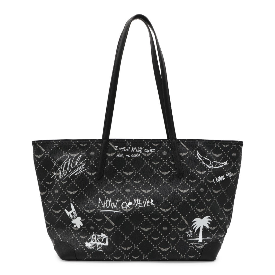 Zadig & Voltaire Diamond Patterned Graffiti Tote Bag