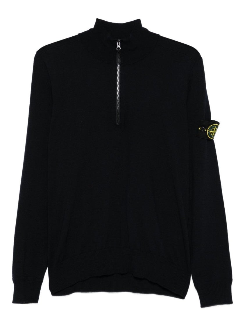 Stone Island Half-Zip Virgin Wool Sweater With Logo Badge