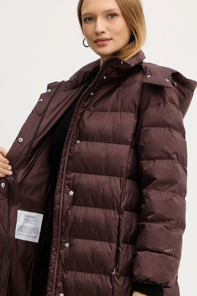 Max Mara Burgundy Quilted Long Coat With Adjustable Hood