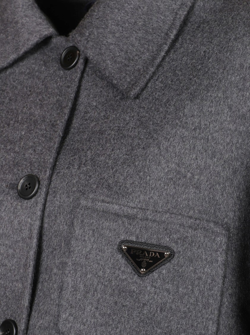 Prada Button-Up Grey Coat With Textured Finish
