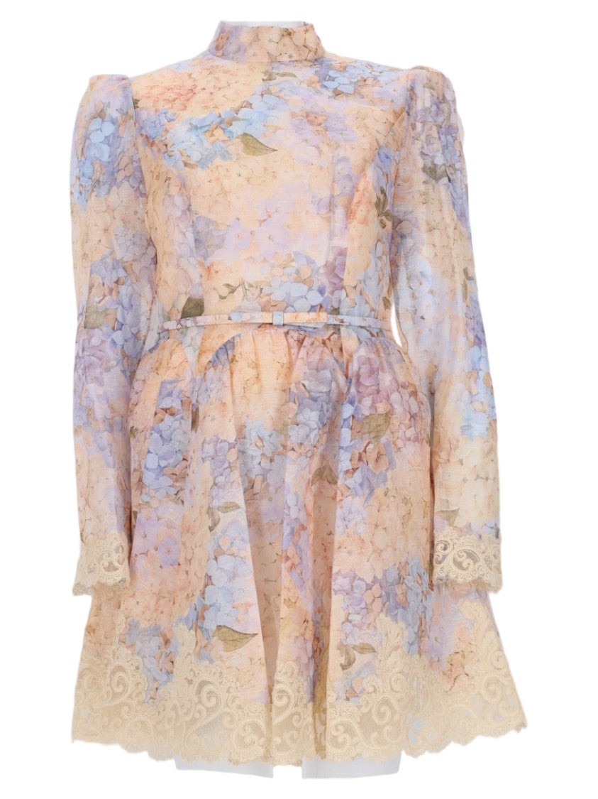 Zimmermann Pastel Floral Mini Dress With Lace Detailing