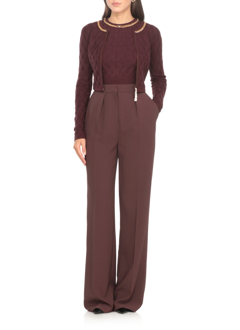 Elisabetta Franchi Bordeaux Wide-Leg Trousers With Tailored Front Pleats