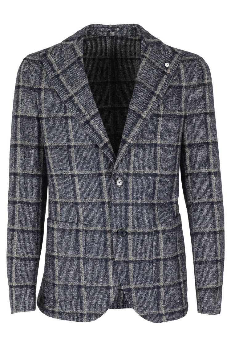 L.B.M. Blue Tartan Patterned Single-Breasted Jacket With Pointed Lapels