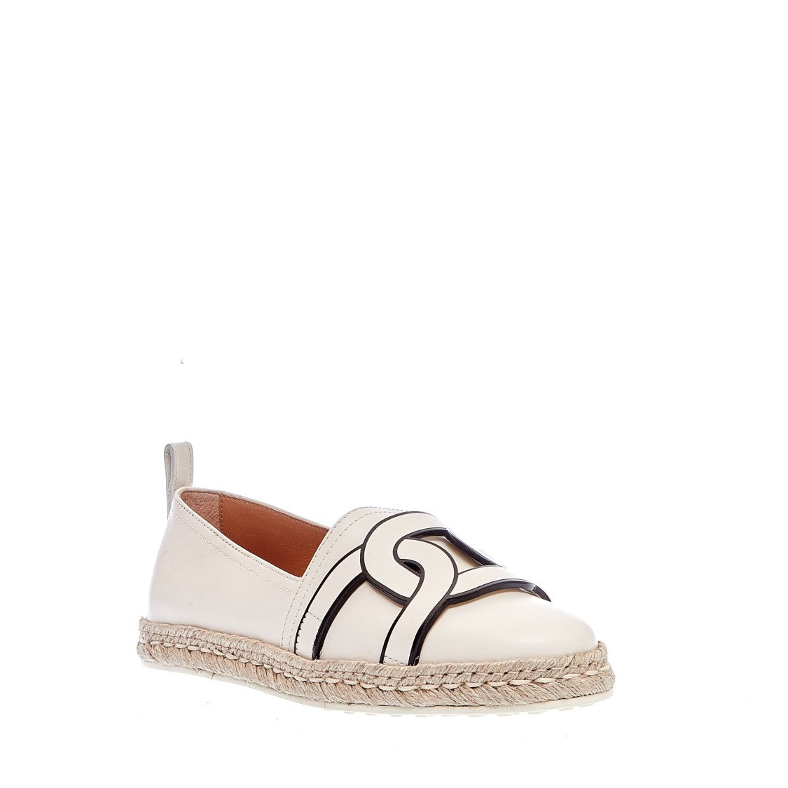 Tod's White Leather Espadrilles With Chain Buckle