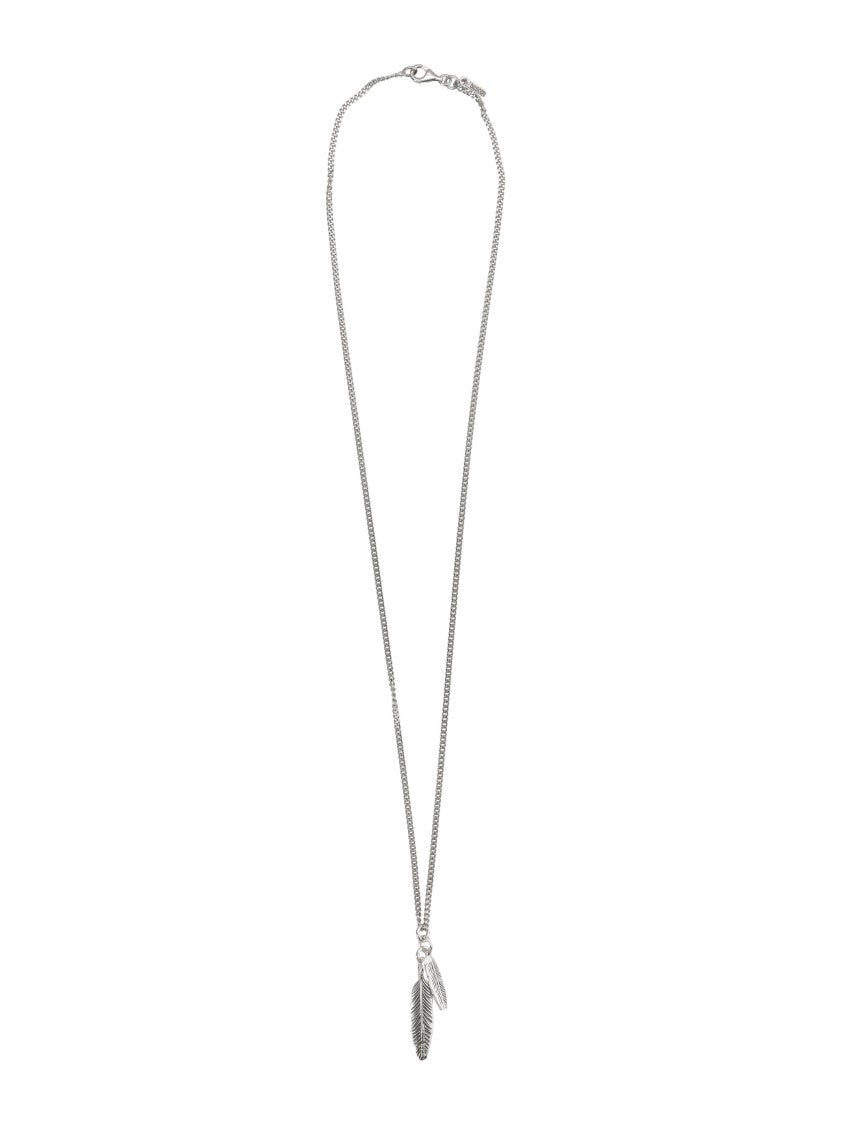 Emanuele Bicocchi Intricate Double Feather Pendant Necklace In Sterling Silver