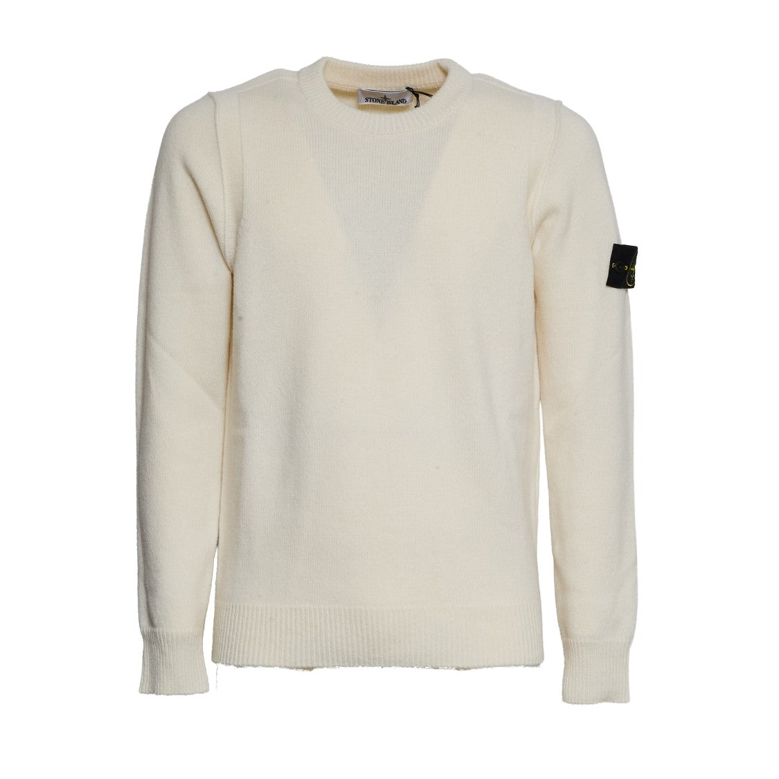 Stone Island Ivory Knit Sweater With Classic Crew Neckline