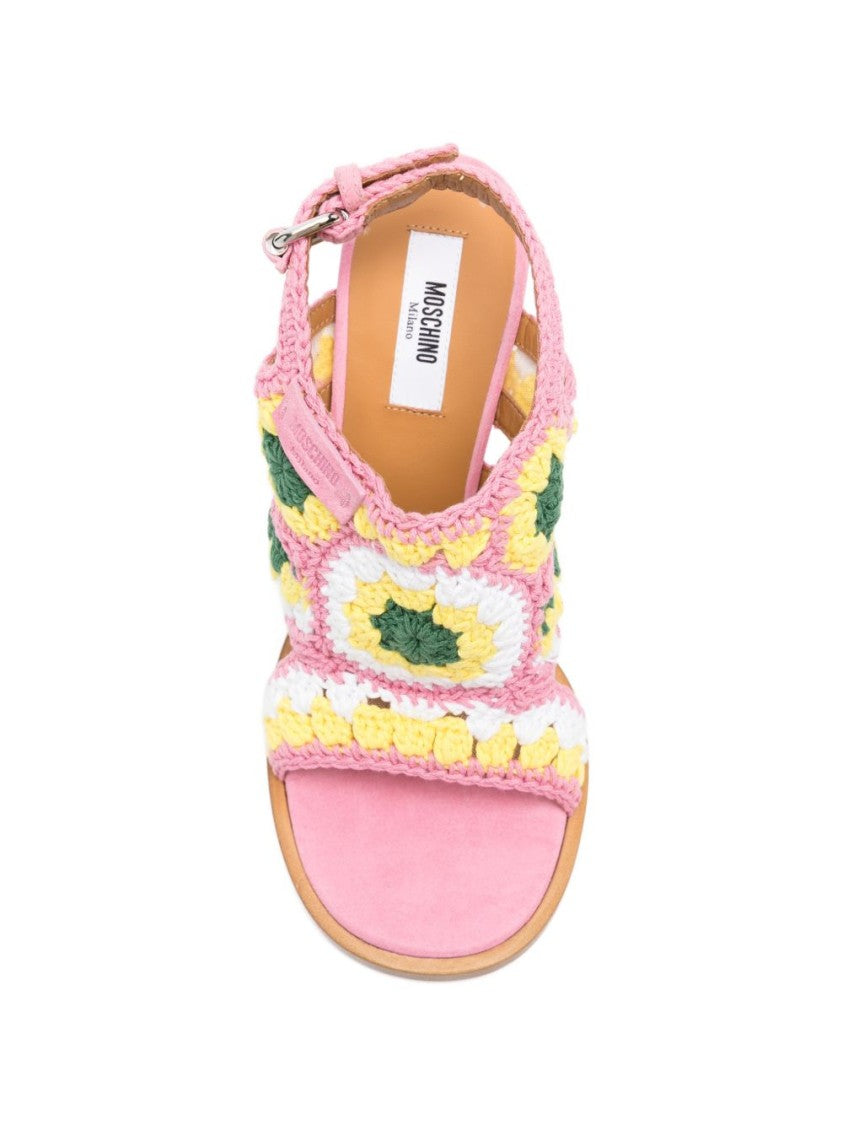 Moschino Pink Crochet Knit Slingback Sling Sandals