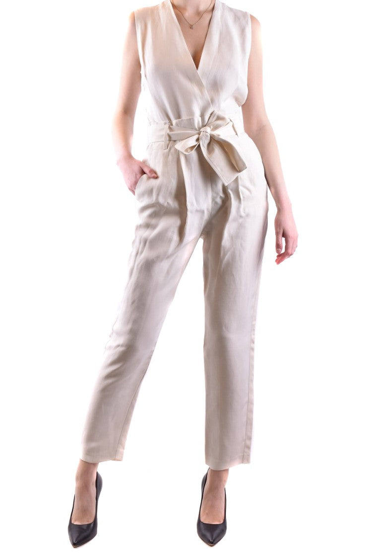 Pinko Sleeveless White Jumpsuit With Deep V-Neck