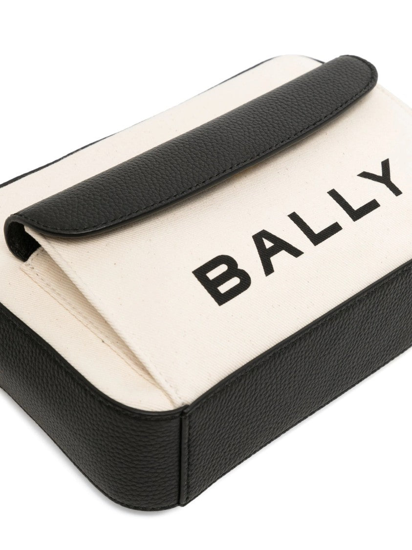 Bally Rectangular Beige Canvas Crossbody Bag With Leather Accents